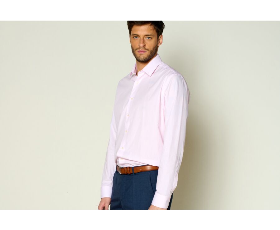 Pink & White Cotton shirt - Straight collar - GUILHEM CLASSIC
