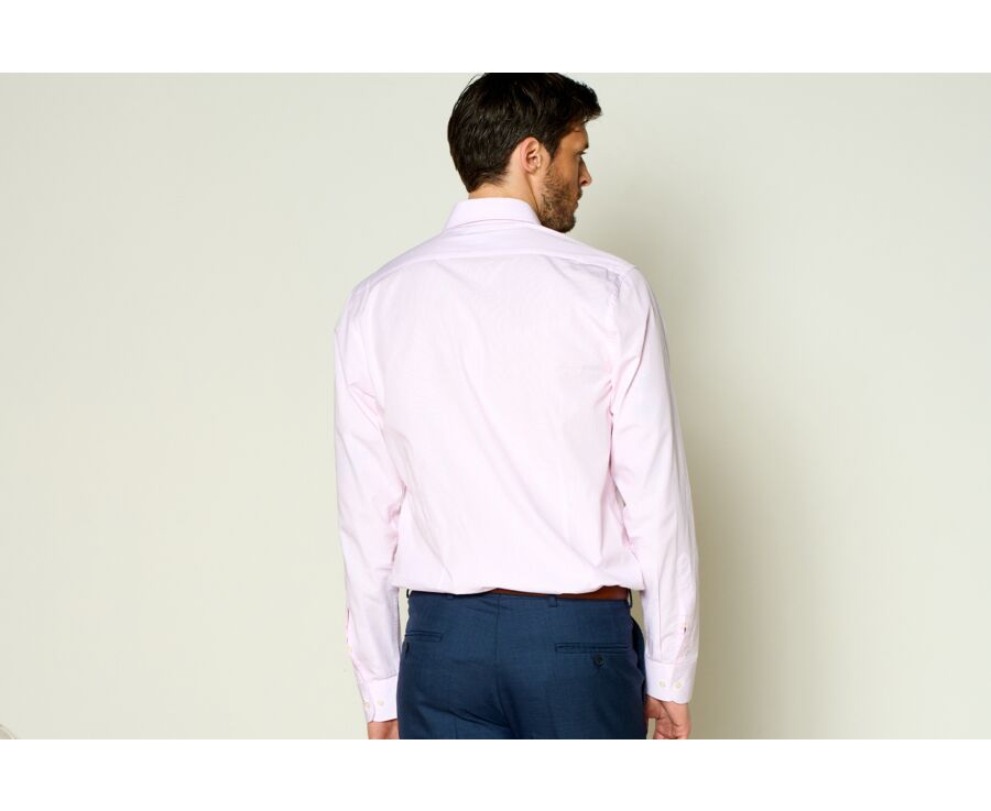 Pink & White Cotton shirt - Straight collar - GUILHEM CLASSIC