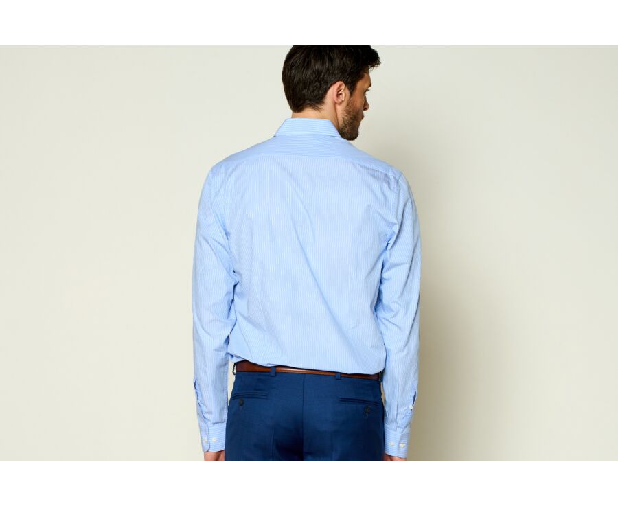 Blue & White stripes Cotton shirt - Straight collar - BERTELIN 