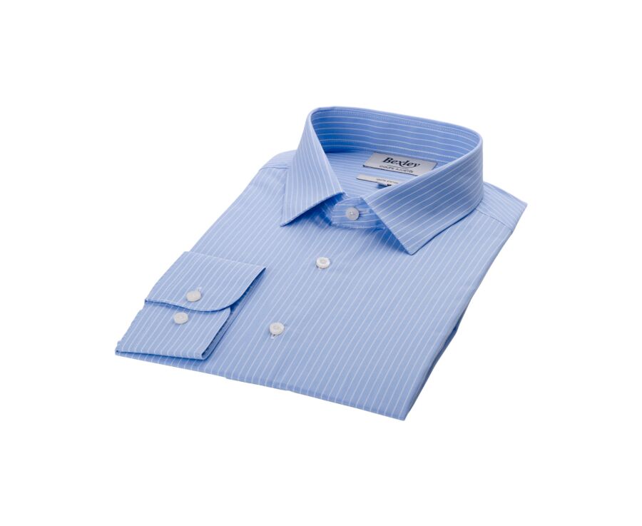 Blue & White stripes Cotton shirt - Straight collar - BERTELIN 