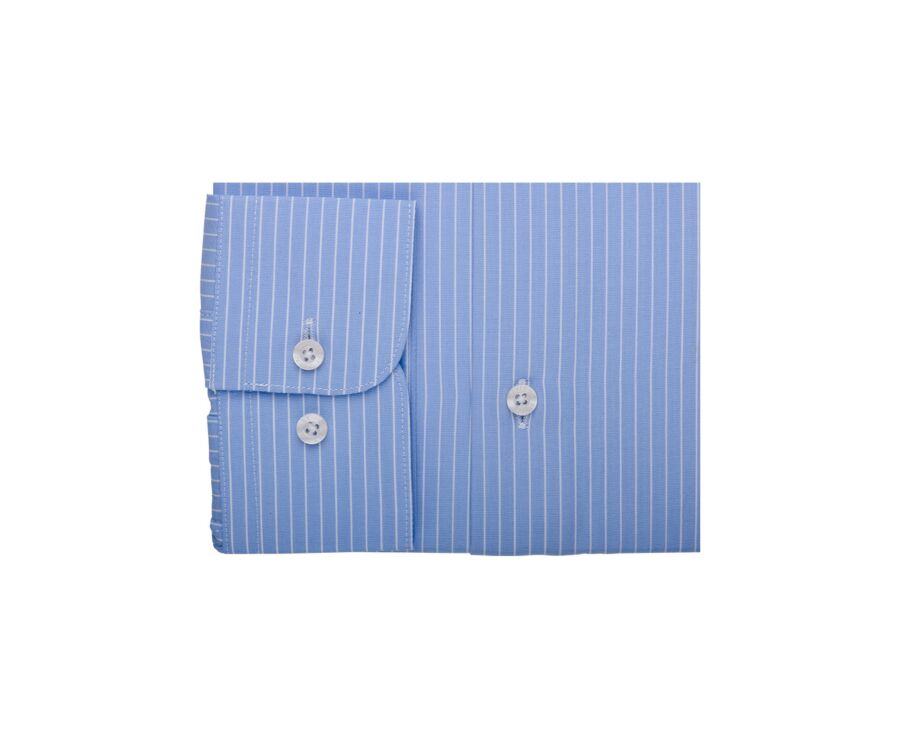 Blue & White stripes Cotton shirt - Straight collar - BERTELIN 