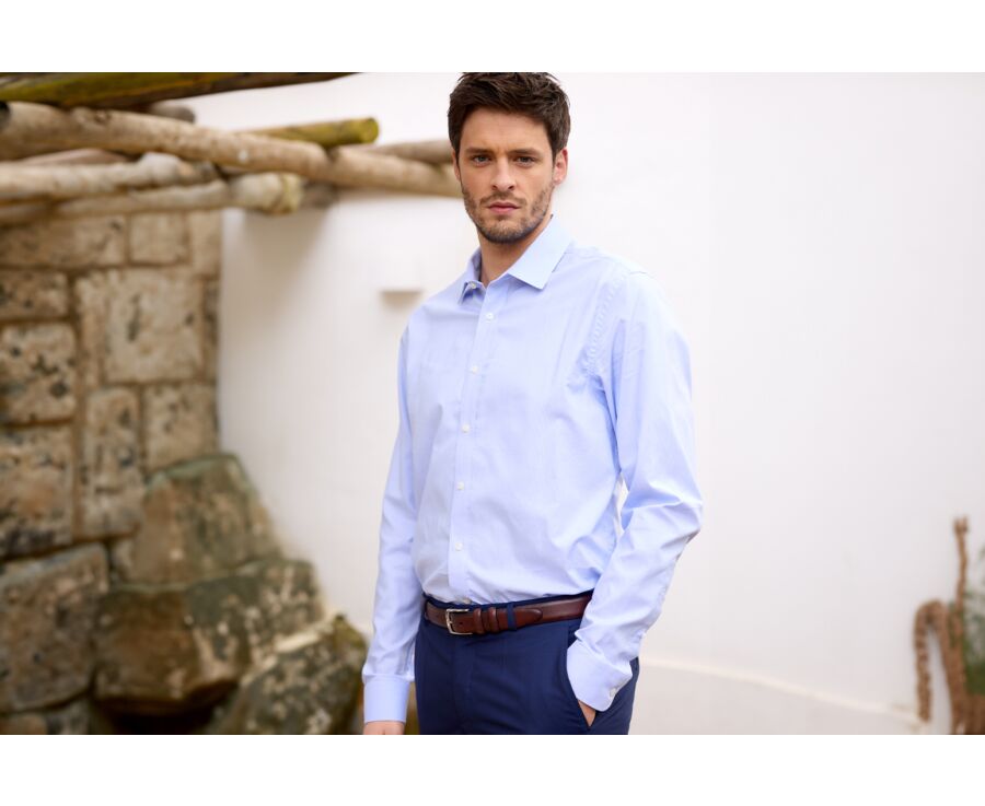 White & Blue striped poplin shirt - CLAUDIEN