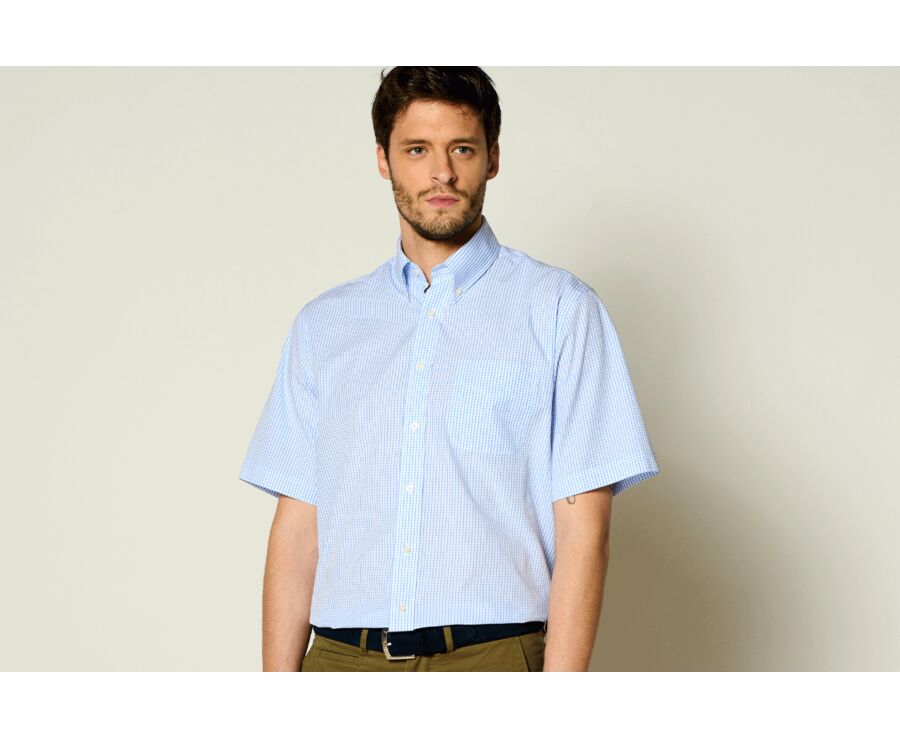 White cotton shirt with thin Light Blue checks - GLENN MC