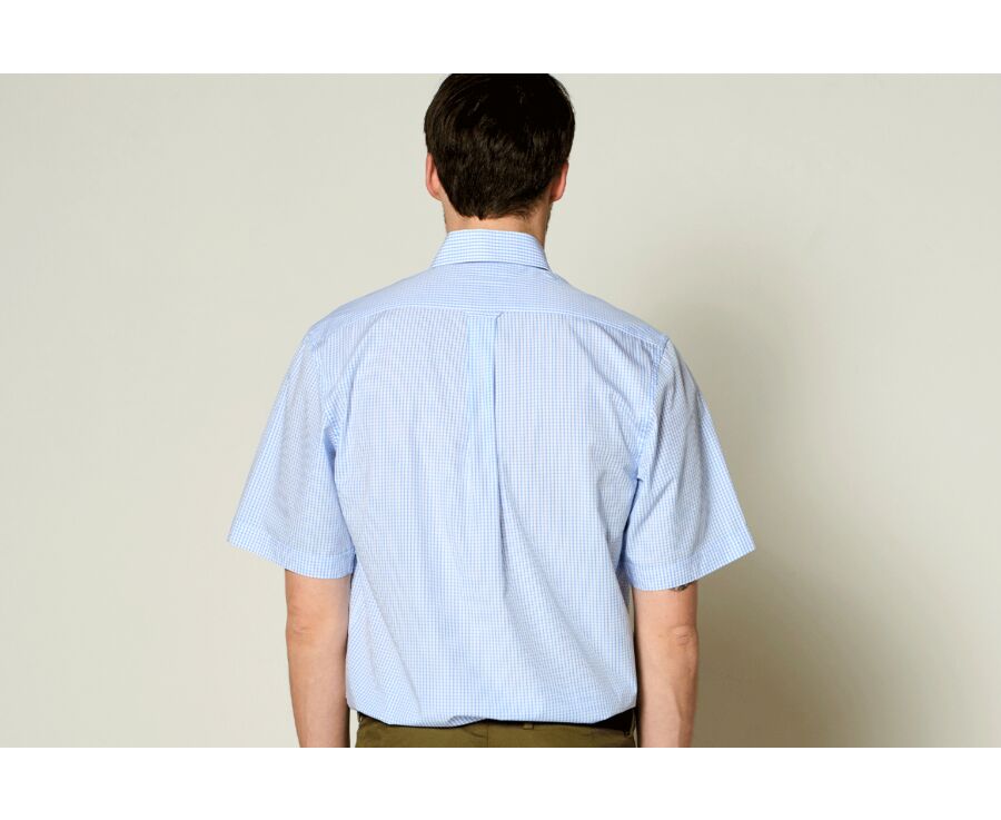 White cotton shirt with thin Light Blue checks - GLENN MC