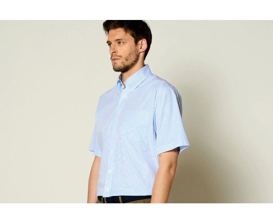 White cotton shirt with thin Light Blue checks - GLENN MC