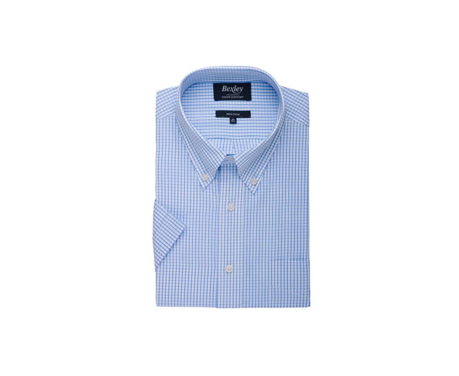 White cotton shirt with thin Light Blue checks - GLENN MC
