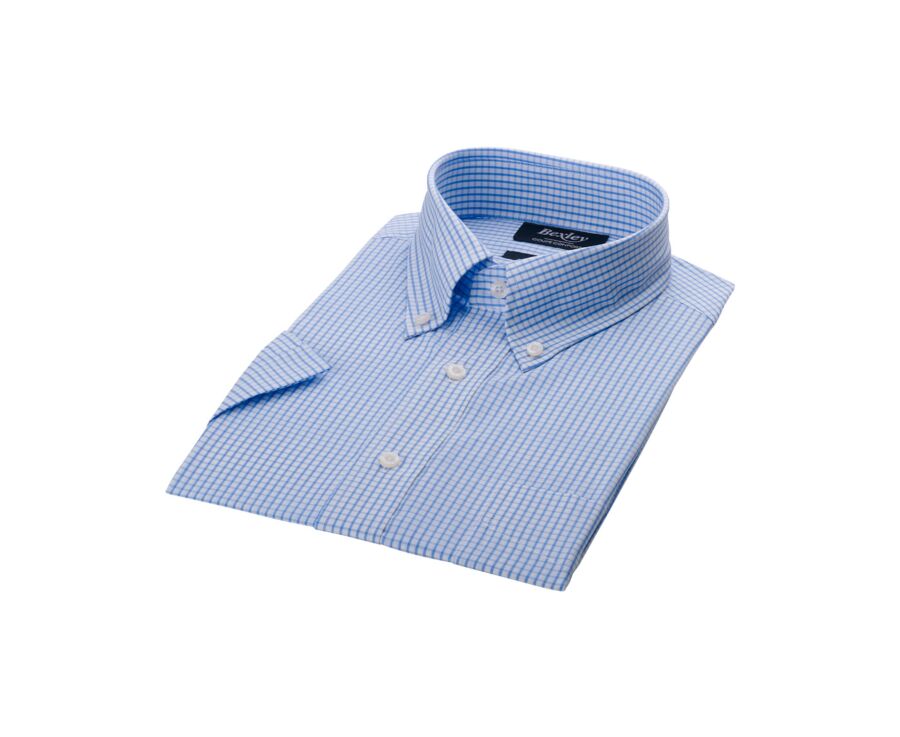 White cotton shirt with thin Light Blue checks - GLENN MC