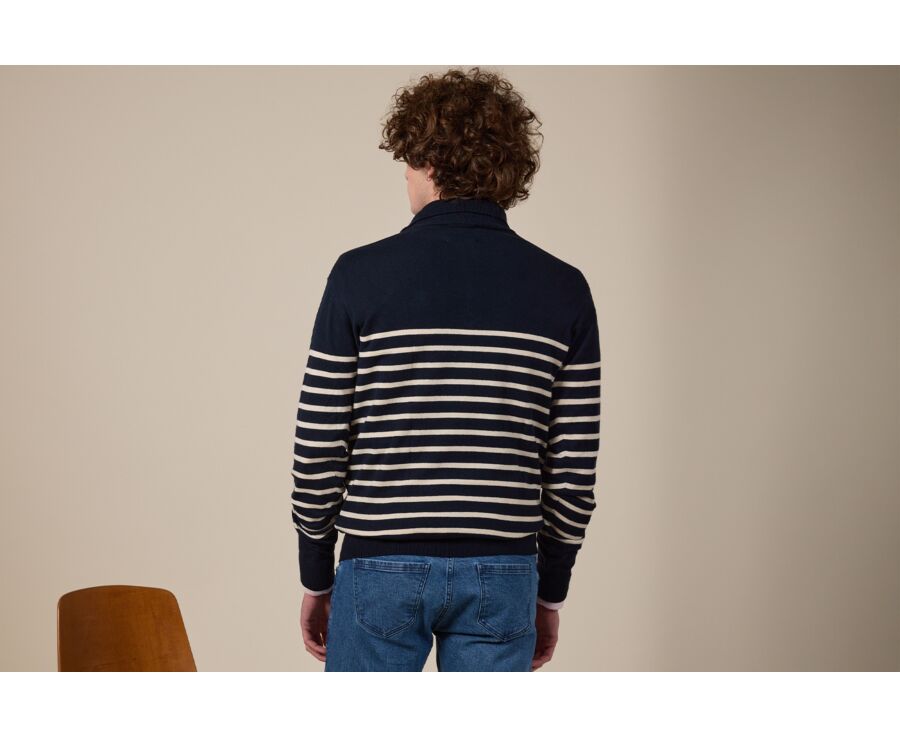 Navy &Ecru half zip organic cotton/ cashmere sailor jumper - VLADIAC