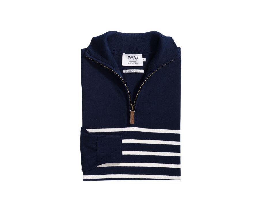 Navy &Ecru half zip organic cotton/ cashmere sailor jumper - VLADIAC