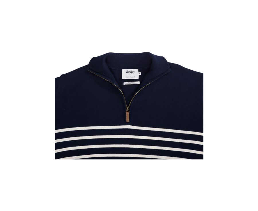 Navy &Ecru half zip organic cotton/ cashmere sailor jumper - VLADIAC