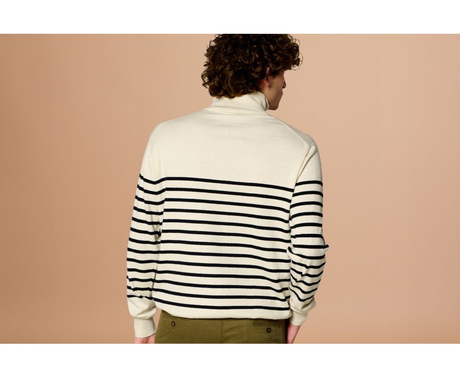 Ecru & navy half zip organic cotton/ cashmere sailor jumper - VLADIAC