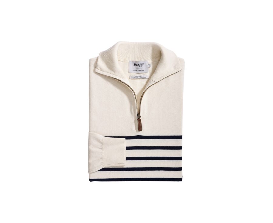 Ecru & navy half zip organic cotton/ cashmere sailor jumper - VLADIAC