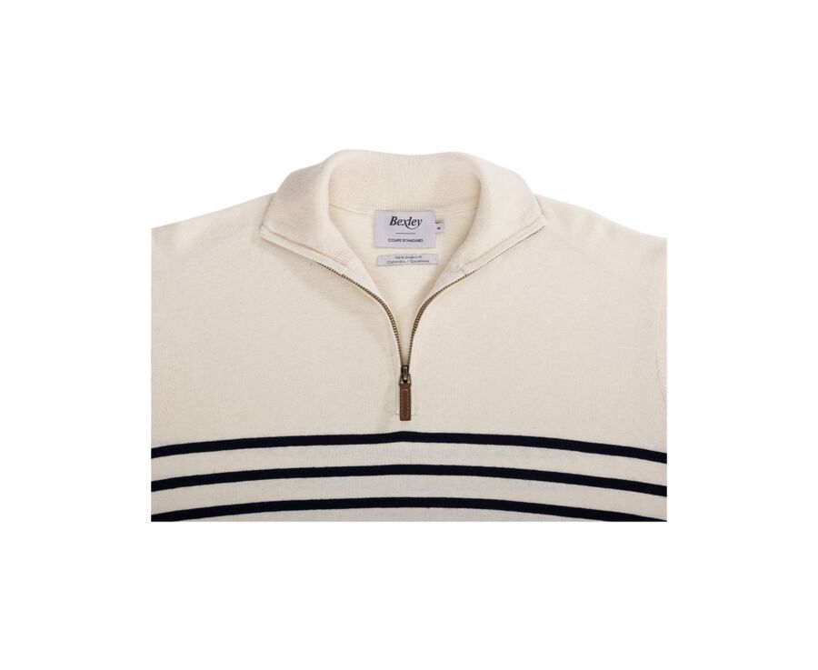 Ecru & navy half zip organic cotton/ cashmere sailor jumper - VLADIAC