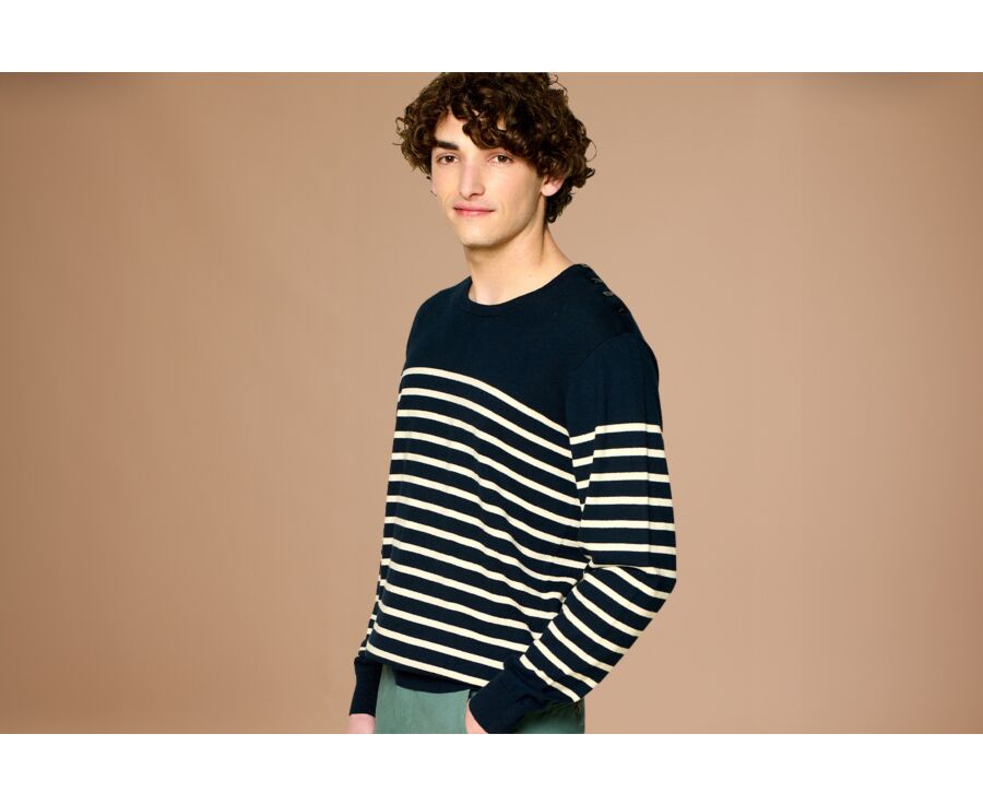 Men's sailor pullover organic cotton/ cashmere Navy & Ecru - CONIAK