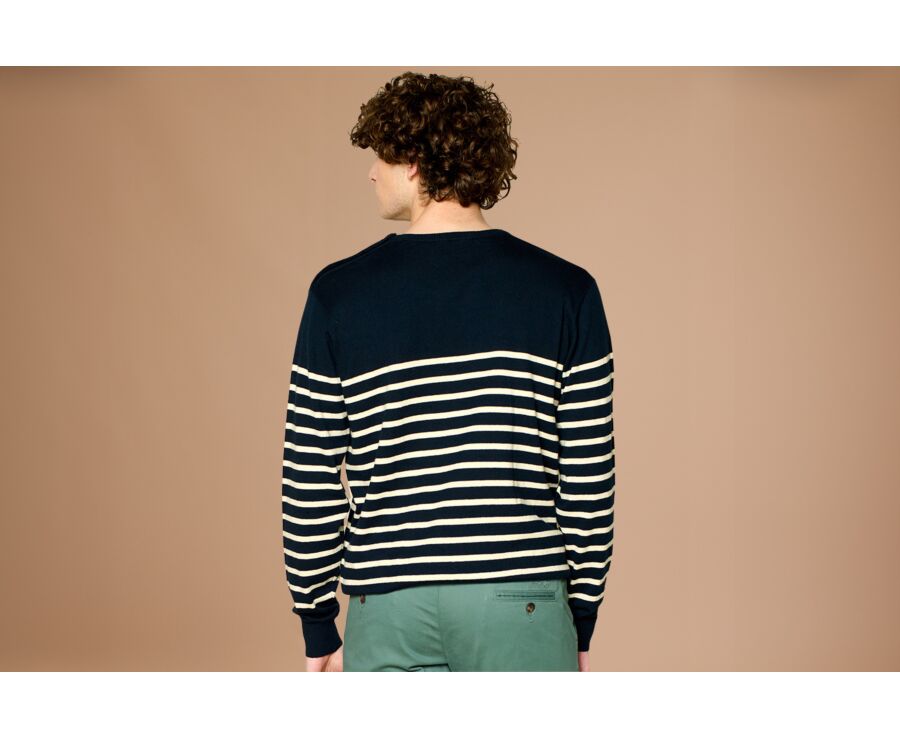 Men's sailor pullover organic cotton/ cashmere Navy & Ecru - CONIAK