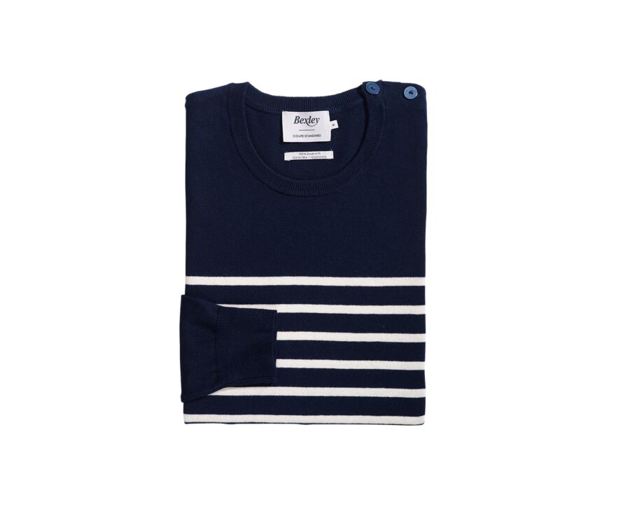 Men's sailor pullover organic cotton/ cashmere Navy & Ecru - CONIAK