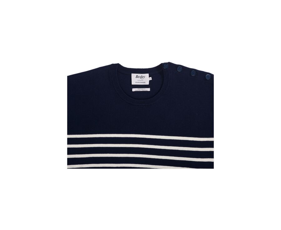 Men's sailor pullover organic cotton/ cashmere Navy & Ecru - CONIAK