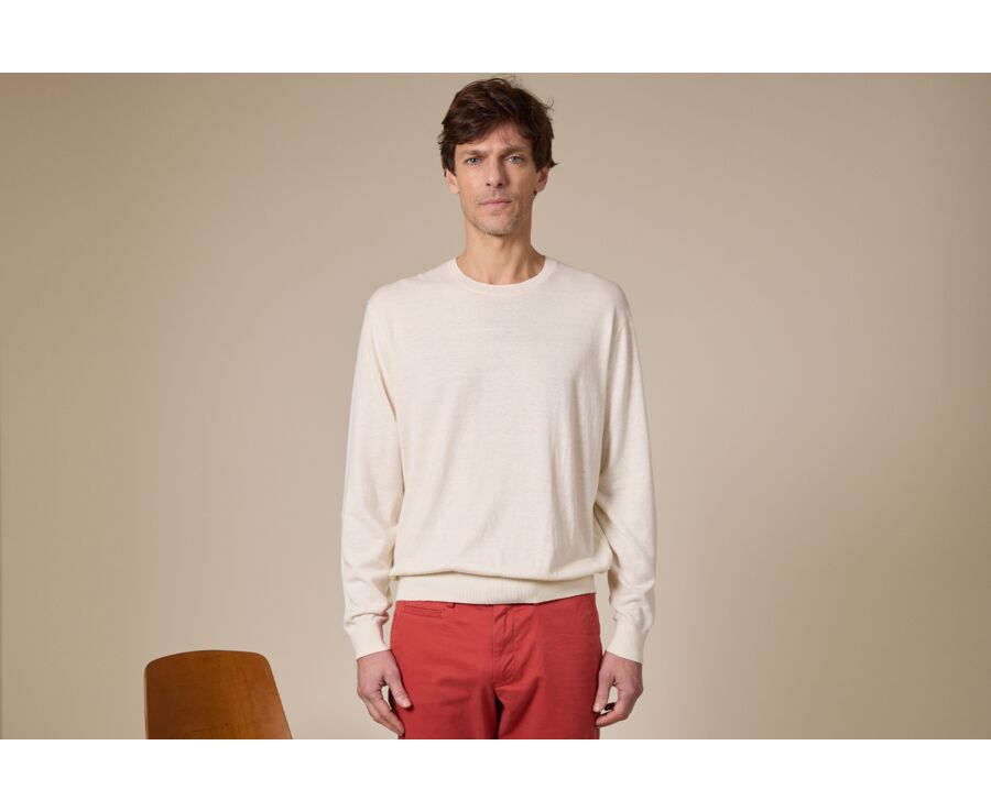 Men's Organic Cotton/Linen Sweater with Round Neck, String Color - CLINDMIR
