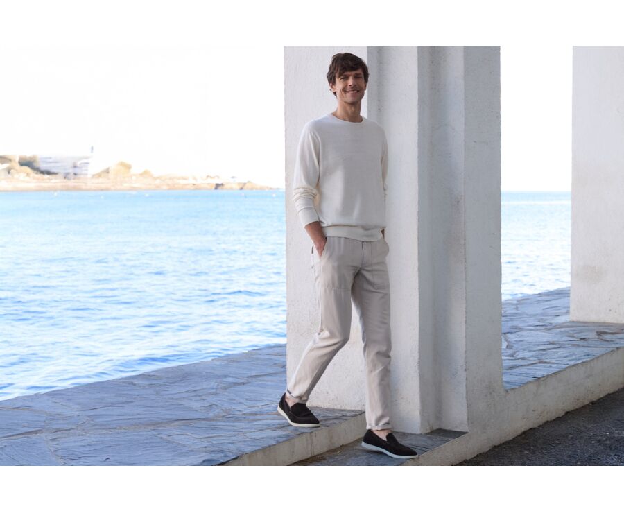 Men's Organic Cotton/Linen Sweater with Round Neck, String Color - CLINDMIR