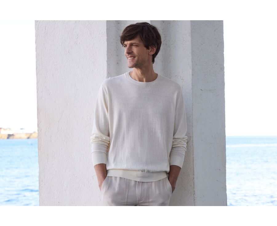 Men's Organic Cotton/Linen Sweater with Round Neck, String Color - CLINDMIR