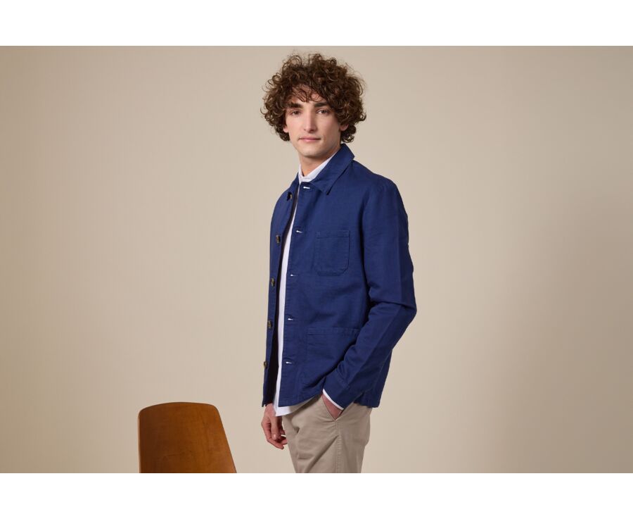 Indigo men's cotton/linen  painter jacket - FAUSTINIEN