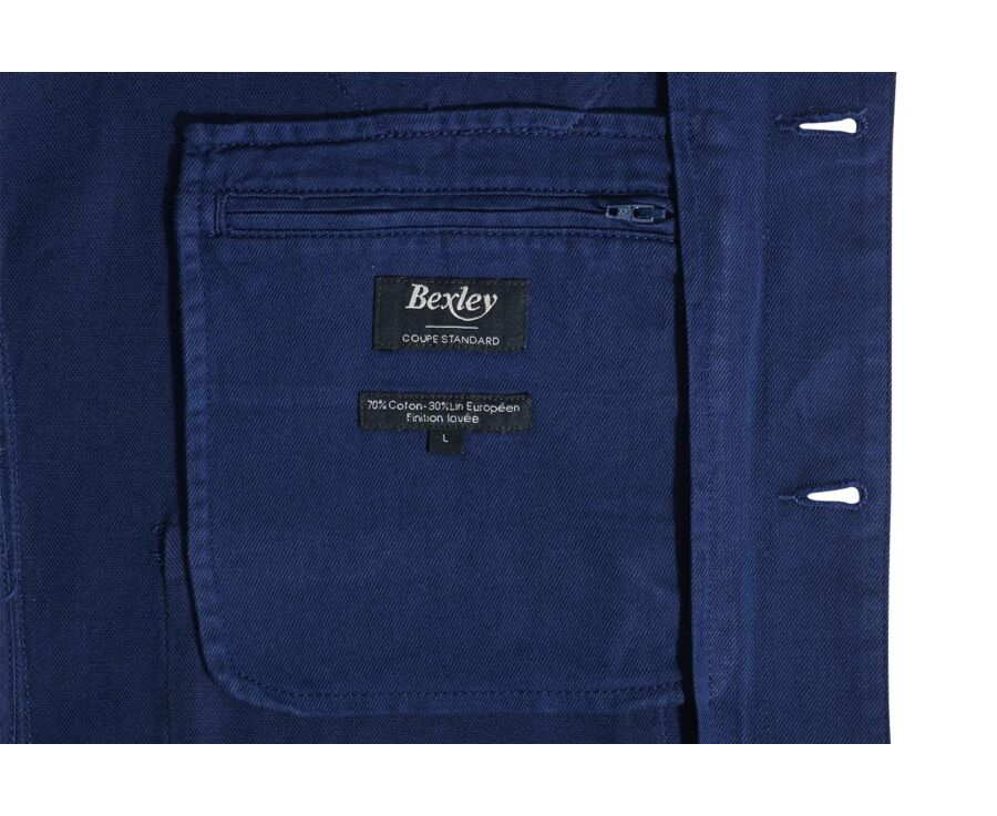 Indigo men's cotton/linen  painter jacket - FAUSTINIEN