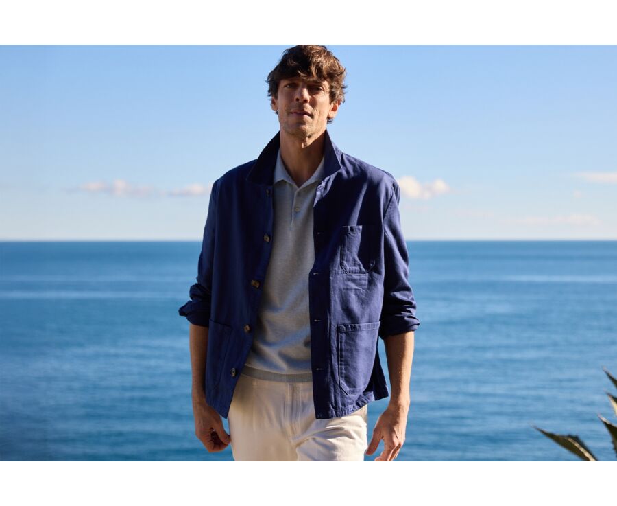 Indigo men's cotton/linen  painter jacket - FAUSTINIEN