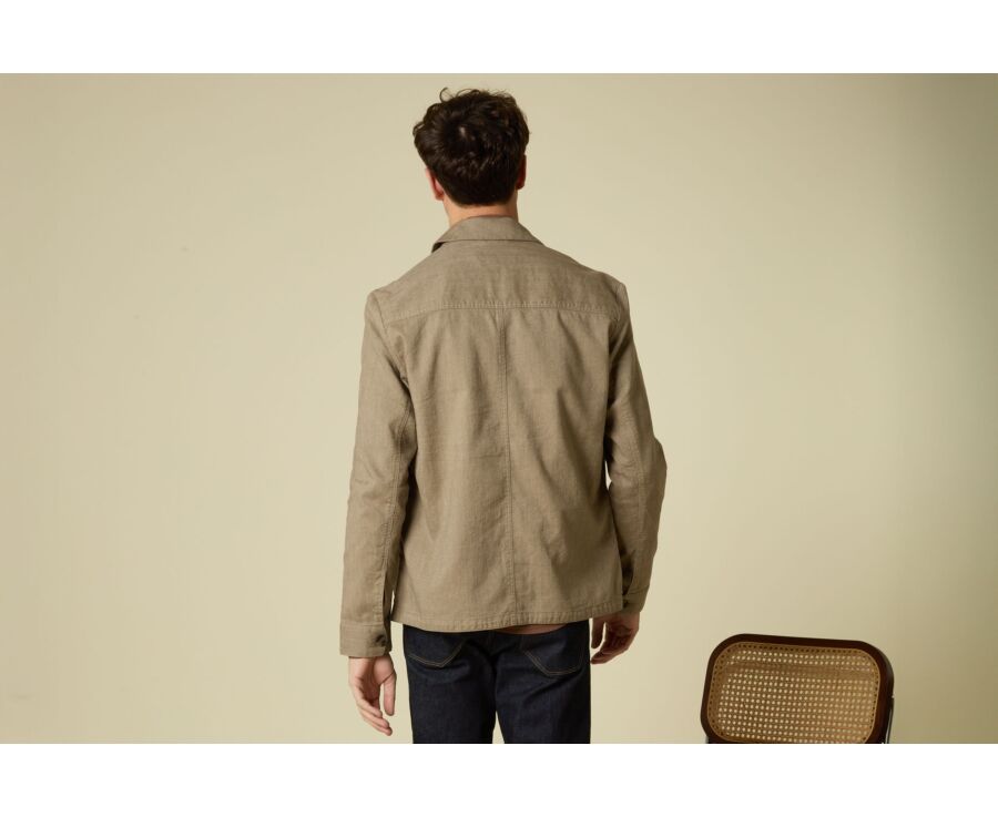 Khaki Chevron men's cotton/linen  painter jacket - FAUSTINIEN