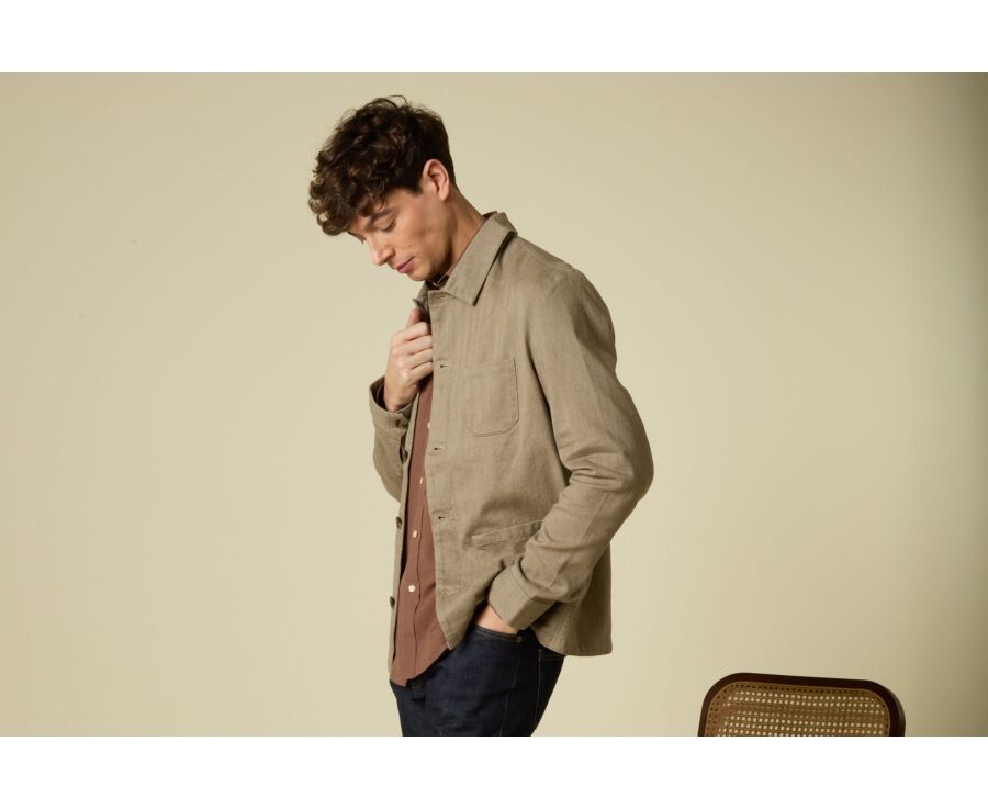 Khaki Chevron men's cotton/linen  painter jacket - FAUSTINIEN