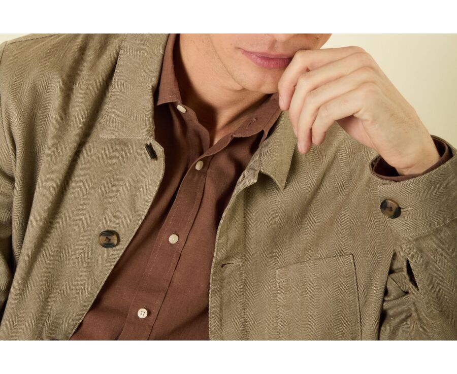 Khaki Chevron men's cotton/linen  painter jacket - FAUSTINIEN
