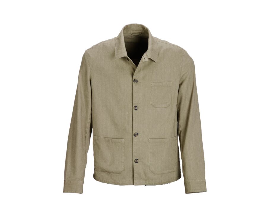 Khaki Chevron men's cotton/linen  painter jacket - FAUSTINIEN