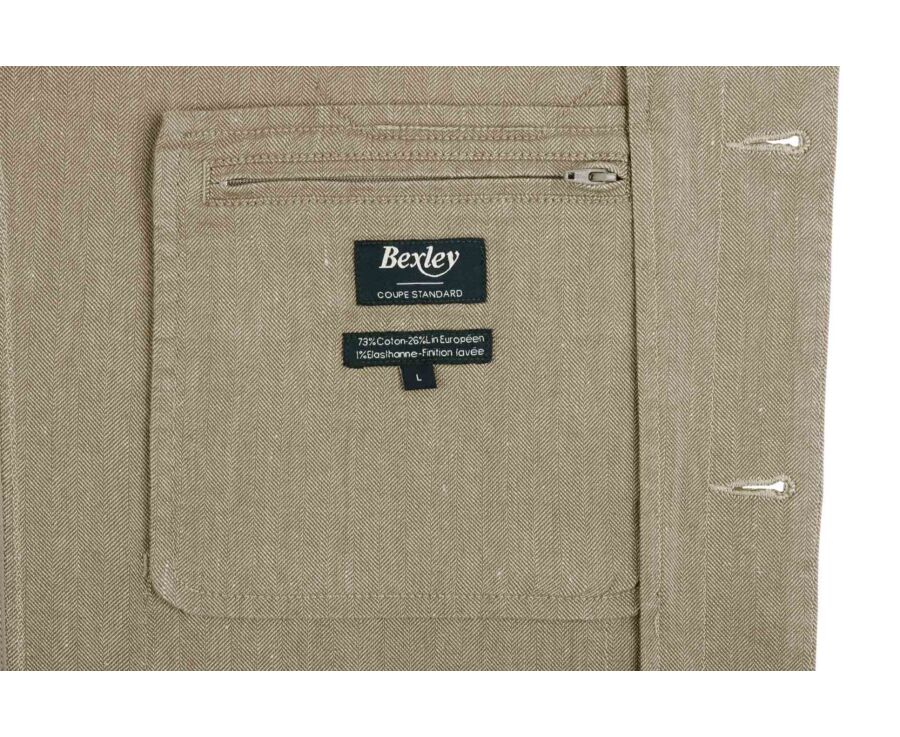 Khaki Chevron men's cotton/linen  painter jacket - FAUSTINIEN