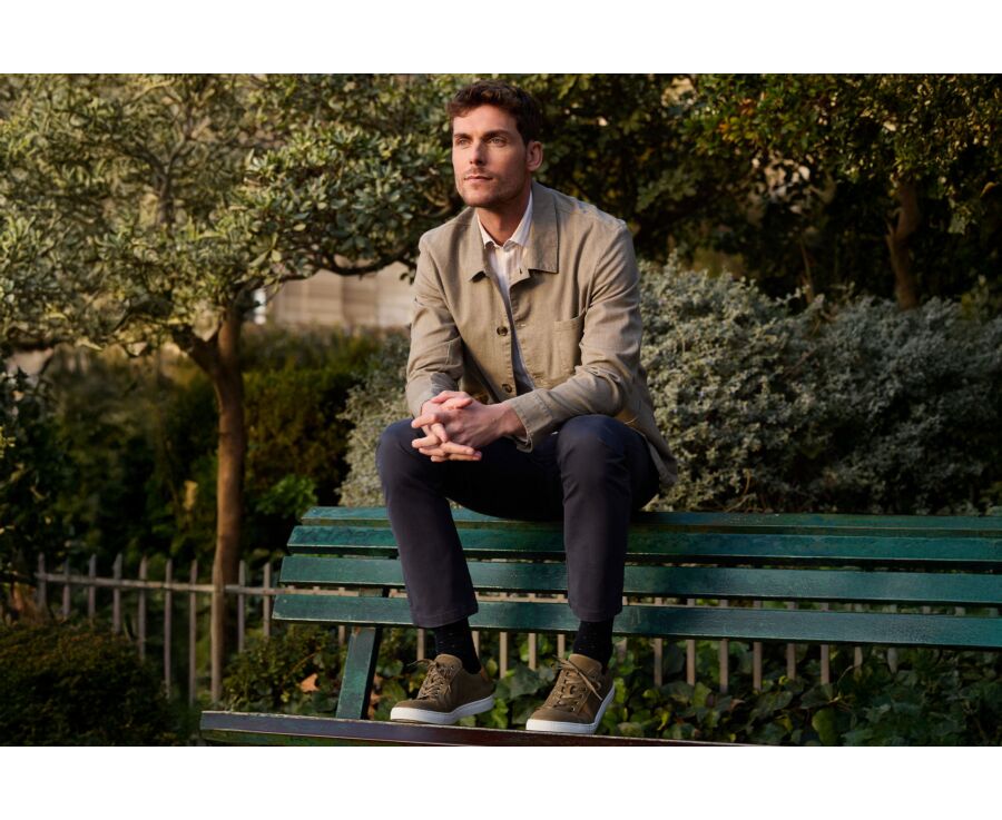 Khaki Chevron men's cotton/linen  painter jacket - FAUSTINIEN