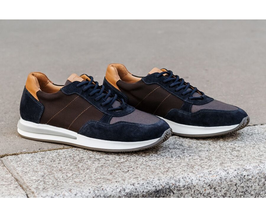 Navy Suede & Chocolate Men's Trainers - NIRRANDA II