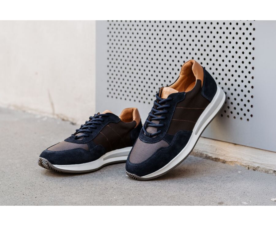 Navy Suede & Chocolate Men's Trainers - NIRRANDA II