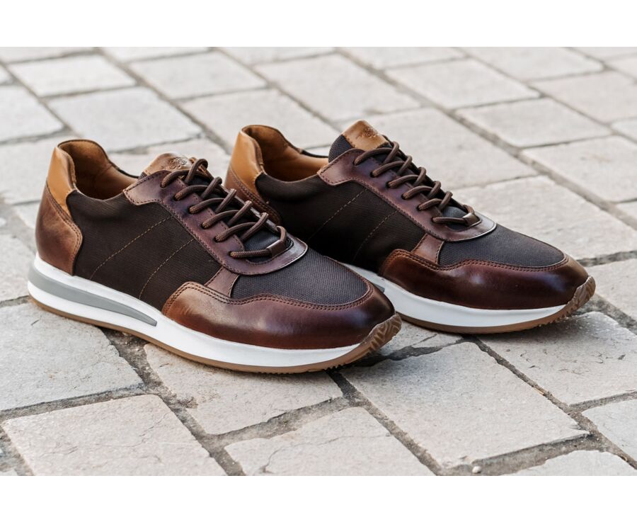 Dark Brown & Dark patina Chestnut leather Men's Trainers - NIRRANDA II