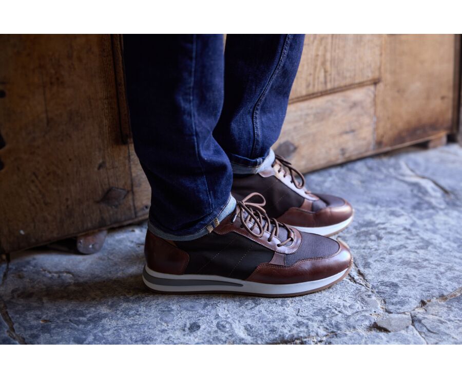 Dark Brown & Dark patina Chestnut leather Men's Trainers - NIRRANDA II
