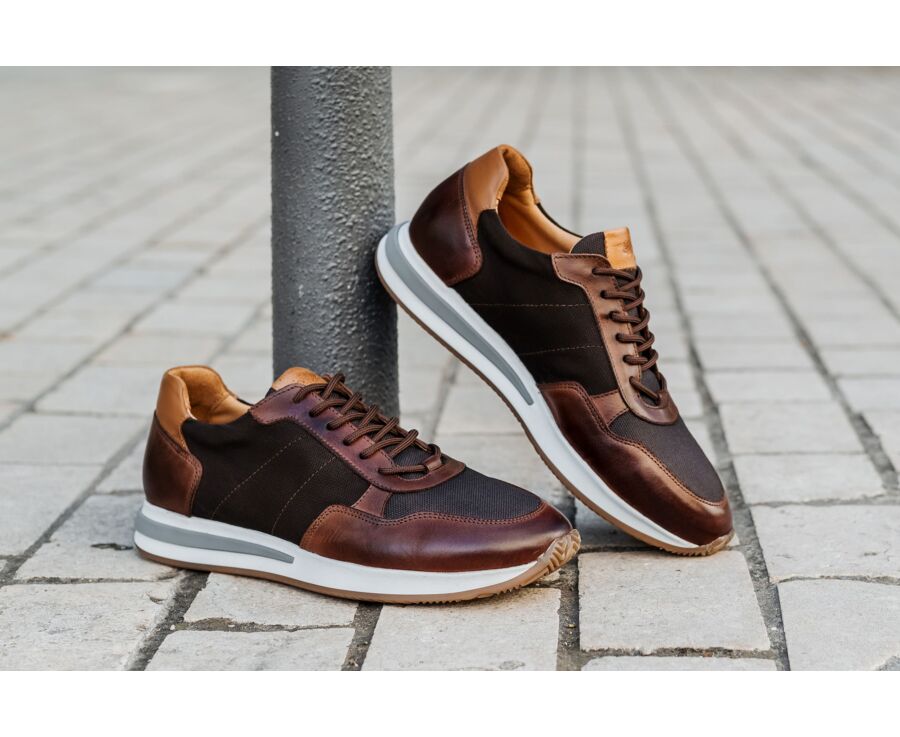 Dark Brown & Dark patina Chestnut leather Men's Trainers - NIRRANDA II