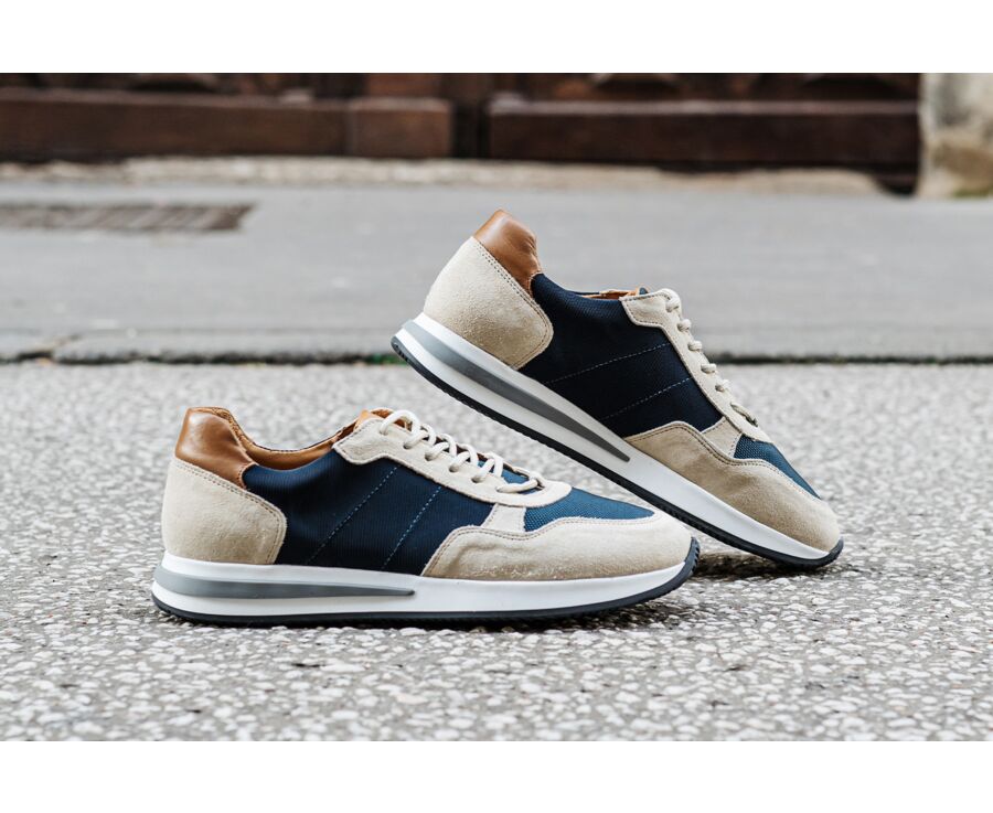 Beige and navy blue suedeMen's Trainers - NIRRANDA II