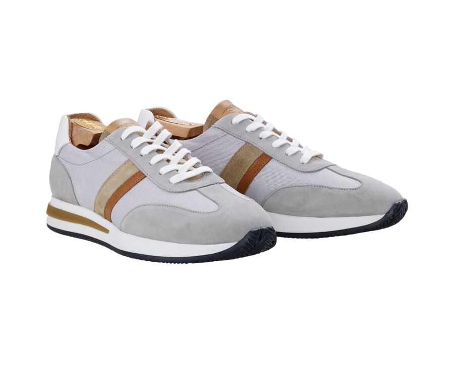 Light Grey & Beige Men's leather trainers - KEILIRA