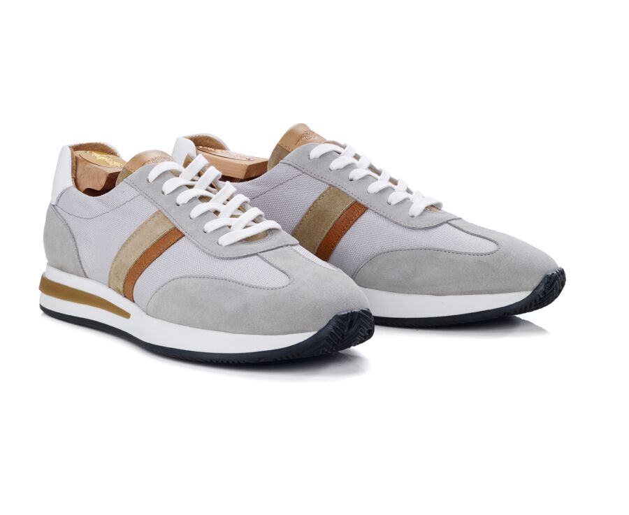 Light Grey & Beige Men's leather trainers - KEILIRA