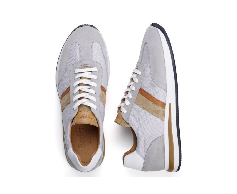 Light Grey & Beige Men's leather trainers - KEILIRA