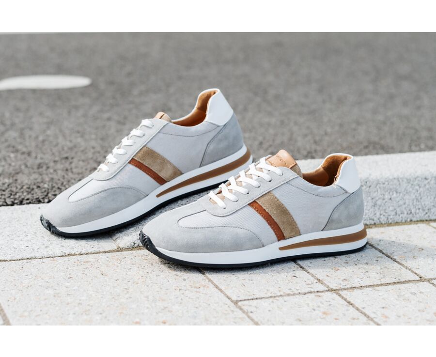 Light Grey & Beige Men's leather trainers - KEILIRA