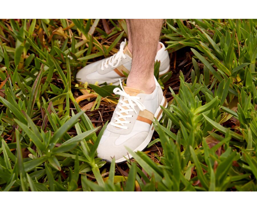 Light Grey & Beige Men's leather trainers - KEILIRA