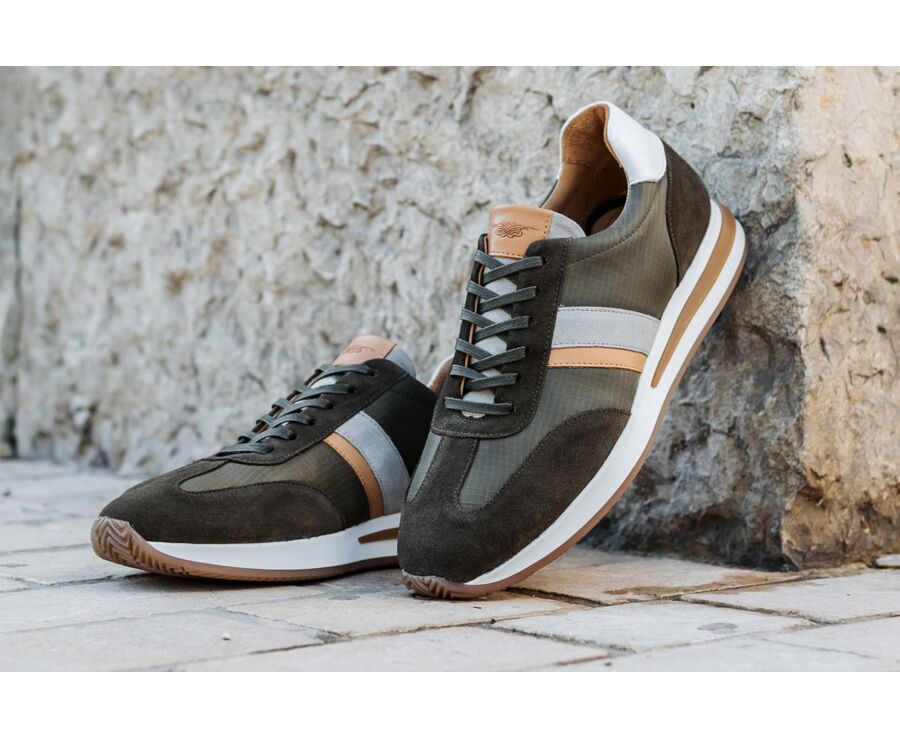Khaki & Hazelnut Men's leather trainers - KEILIRA