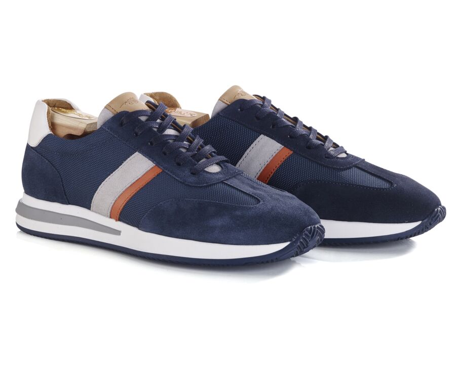 Navy blue and white suede Men's Trainers - KEILIRA