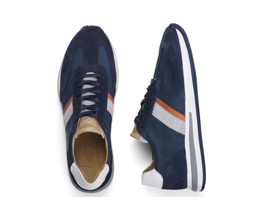 Navy blue and white suede Men's Trainers - KEILIRA