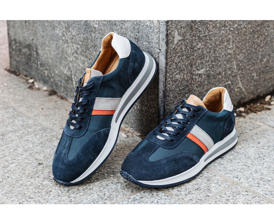 Navy blue and white suede Men's Trainers - KEILIRA
