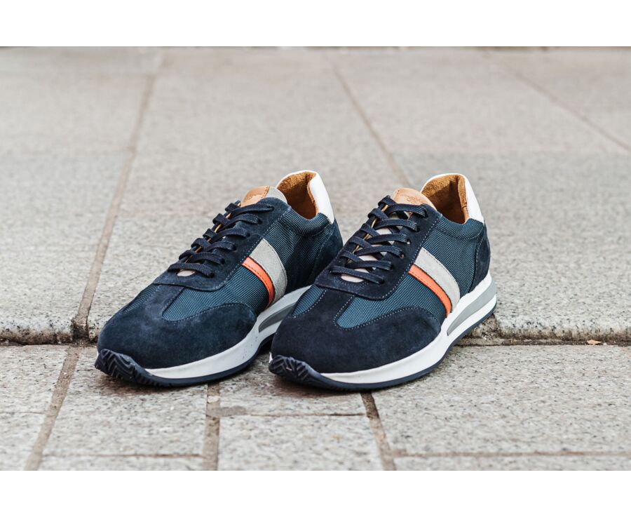 Navy blue and white suede Men's Trainers - KEILIRA