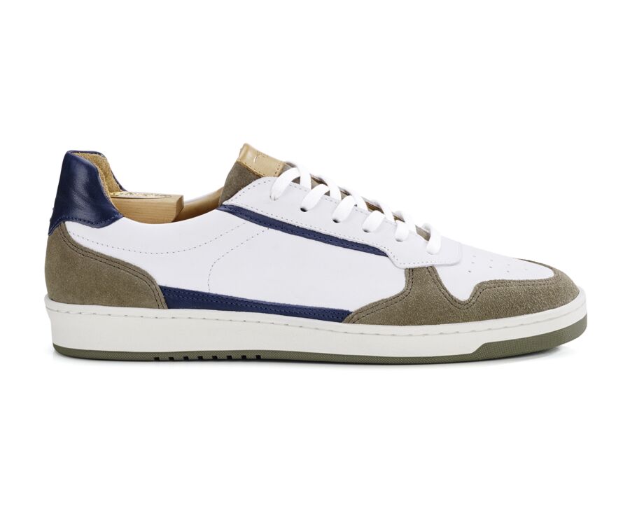 Khaki White Suede & Navy Men's Trainers - KOLORA
